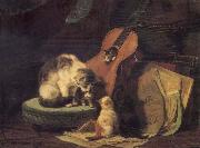 Henriette Ronner Cat,book and fiddle France oil painting artist